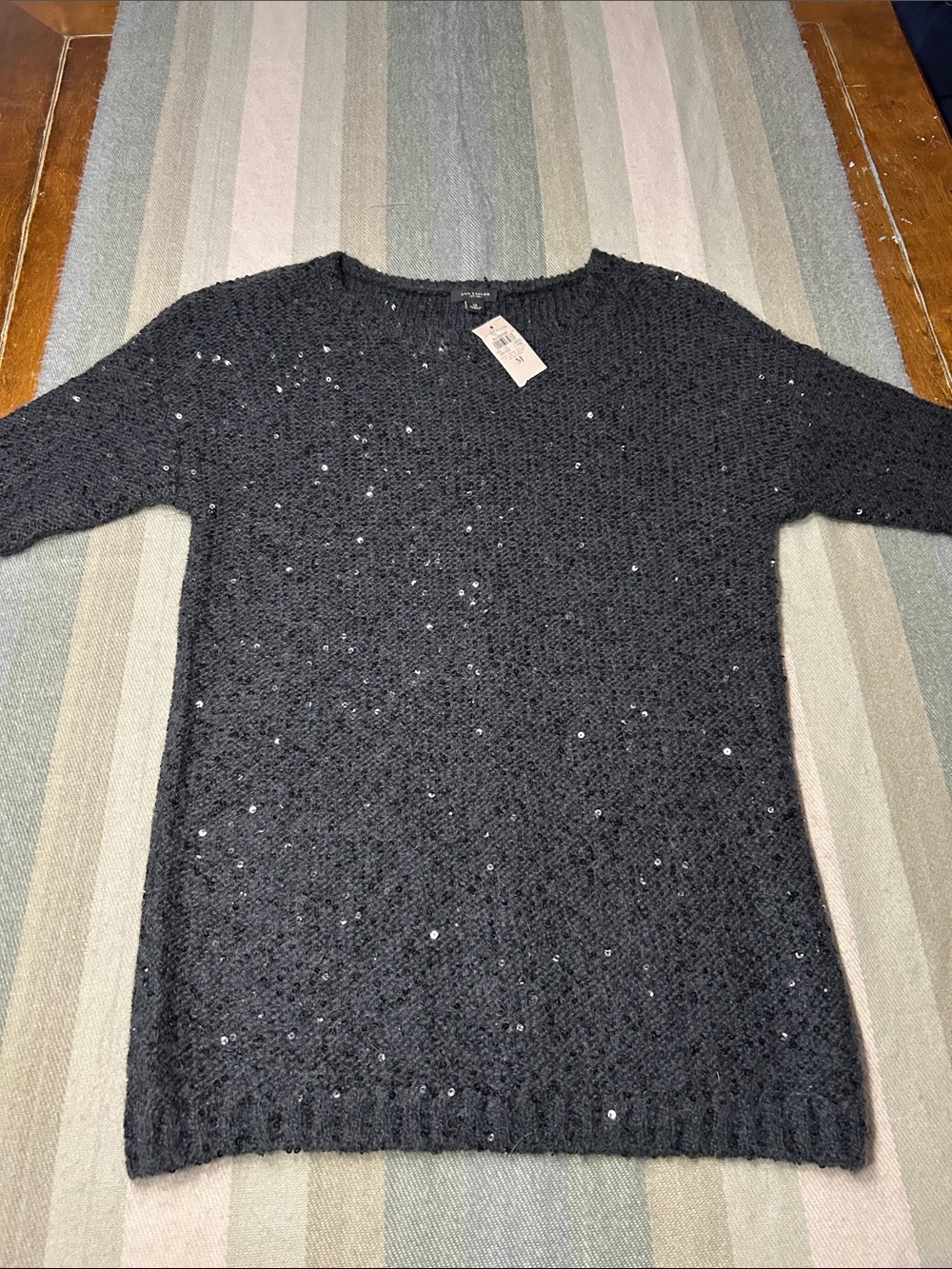 Ann Taylor Black Sequin Crewneck Sweater- New- Medium-